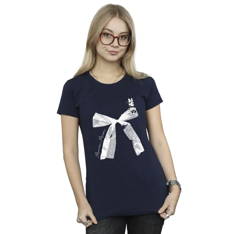 Disney Women's Minnie Mouse Bow Cotton T-Shirt in Navy Size: XL Navy
