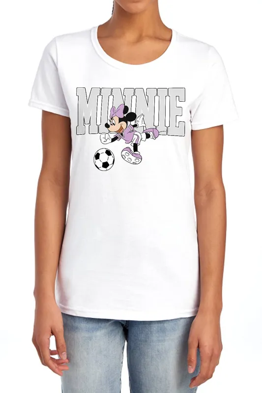 Disney Women's Minnie Mouse Football Kick Tee, White Size: XL White XL
