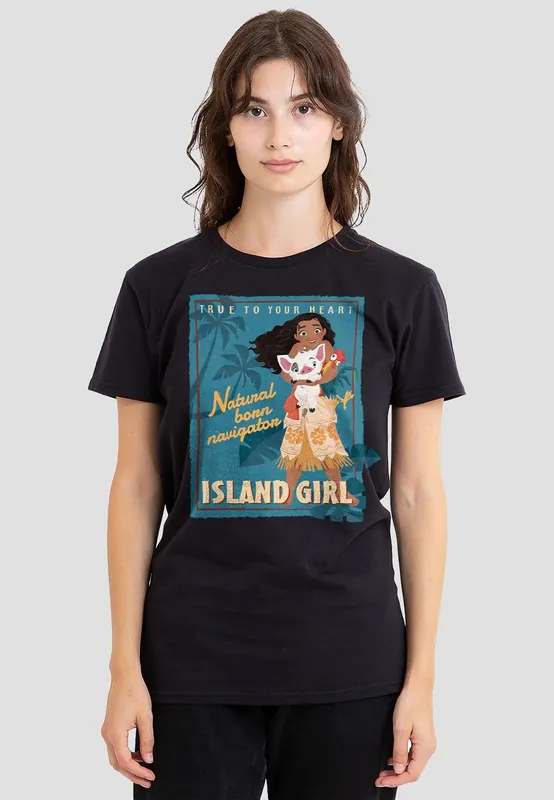 Disney Moana Island Girl T-Shirt, in Black Size: XL Black female