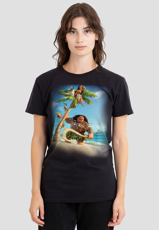 Disney Women's Moana Poster T-Shirt, in Black Size: 2XL Black female