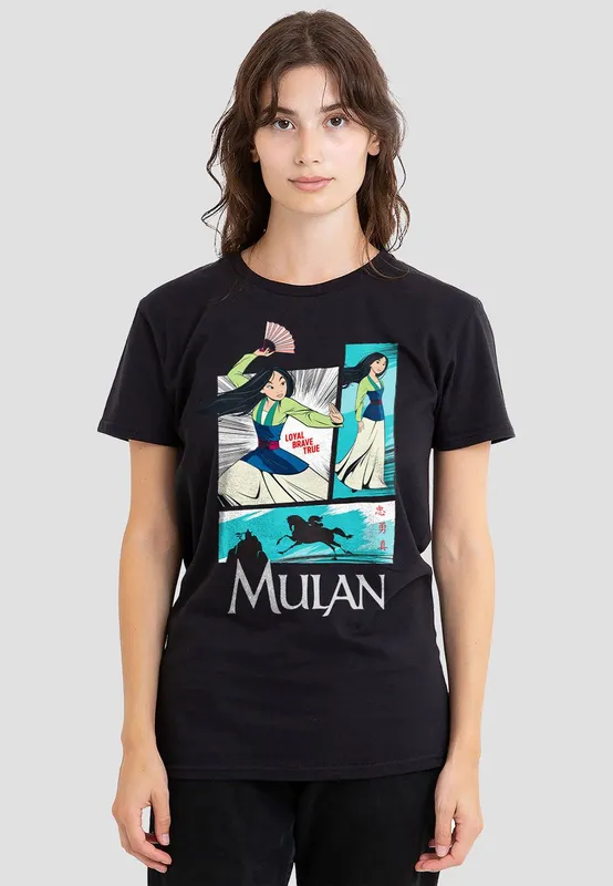 Disney Women's Mulan Action Panels T-Shirt, in Black Size: 2XL Black 2XL female