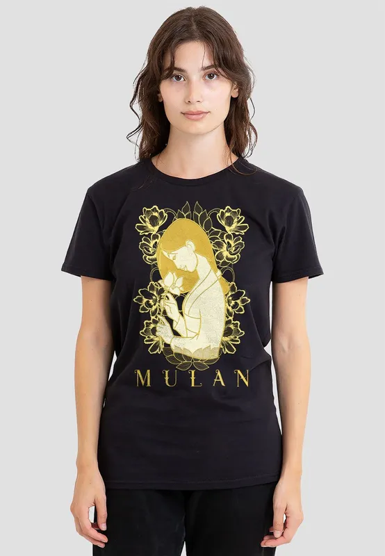 Disney Women's Mulan Golden Garden T-Shirt, Black Size: Medium Black M