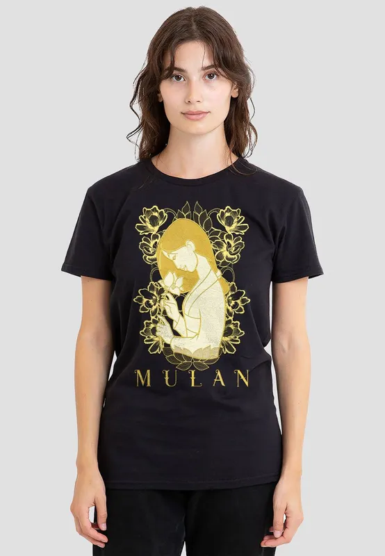 Disney Women's Mulan Golden Garden T-Shirt, Black Size: Small - Black - Size: S