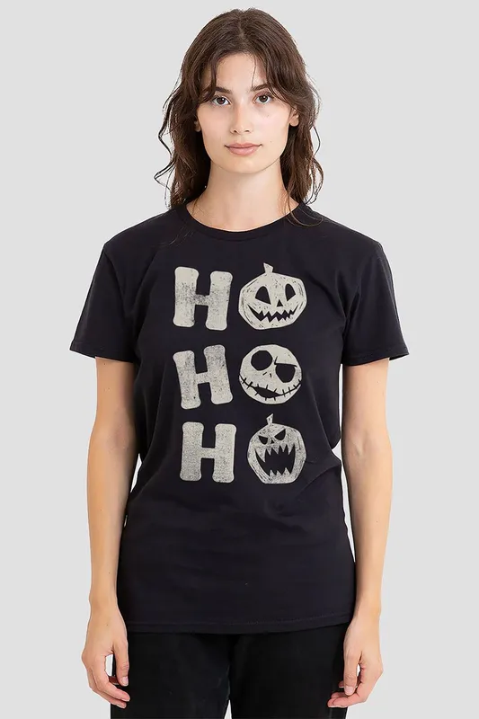 Disney Women's Nightmare Before Christmas Ho Ho Ho Jack T-Shirt, Black Size: XL - Black