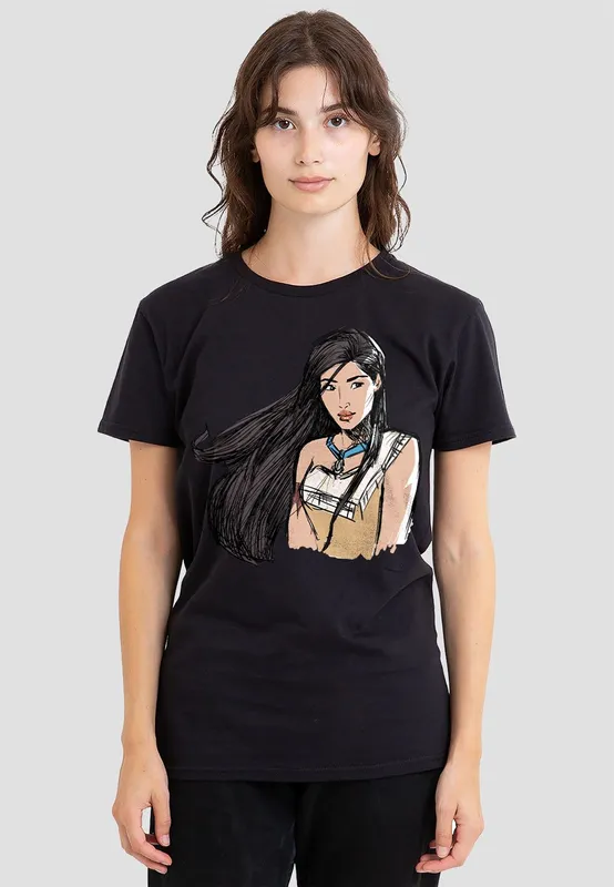 Disney Women's Pocahontas Sketch T-Shirt, Black Size: Large Black L