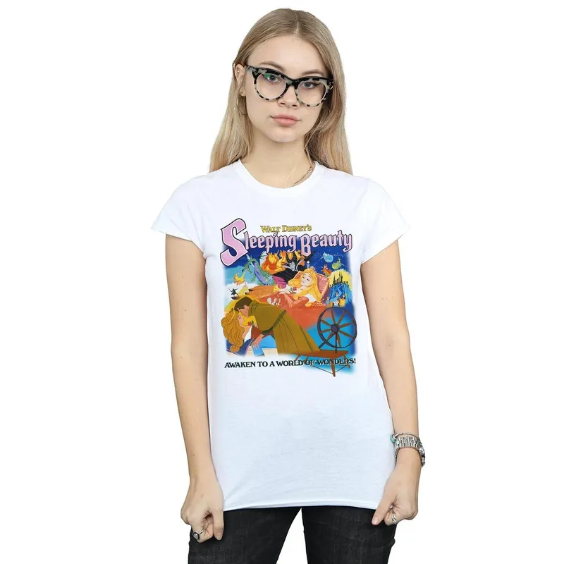 Disney Women's Sleeping Beauty Collage Poster Cotton T-Shirt in White Size: XL White XL