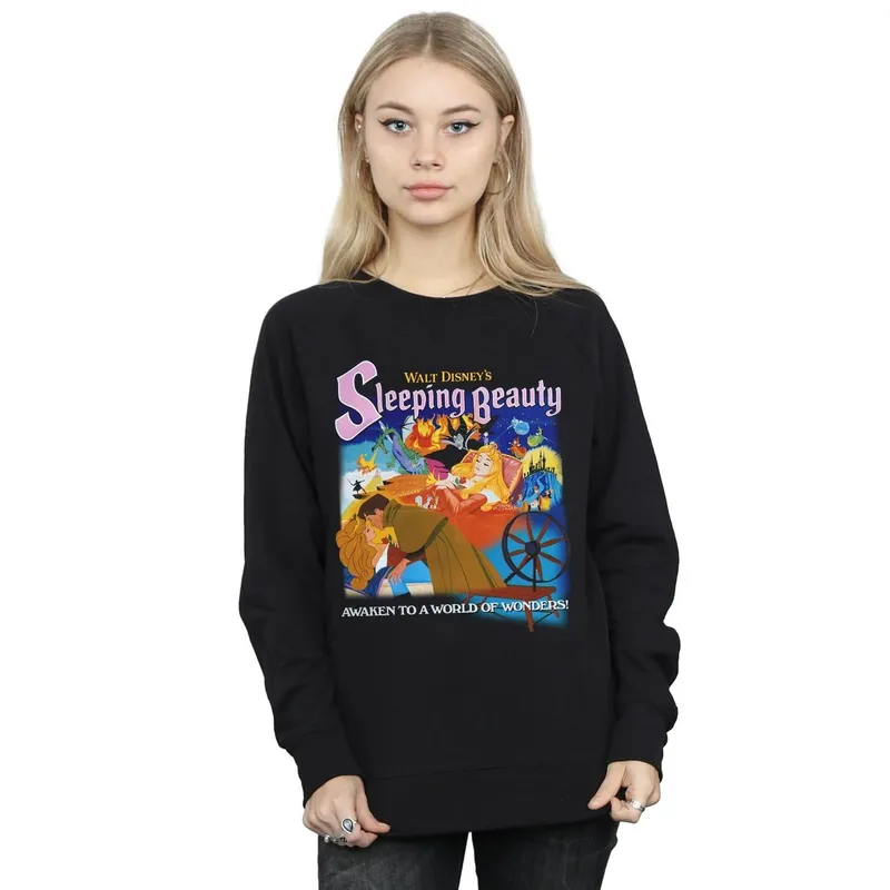 Disney Women's Sleeping Beauty Collage Poster Sweatshirt in Black Size: XL Black XL