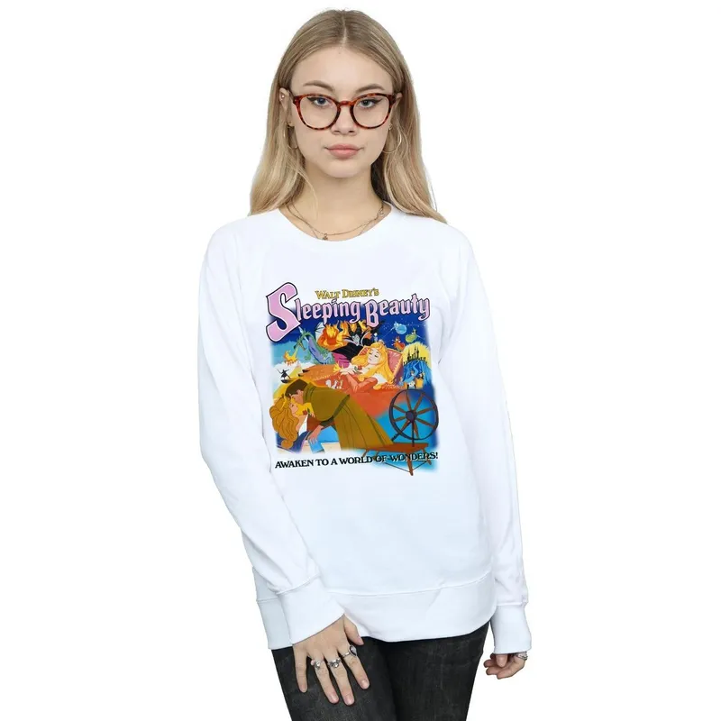 Disney Women's Sleeping Beauty Collage Poster Sweatshirt in White Size: 2XL White 2XL