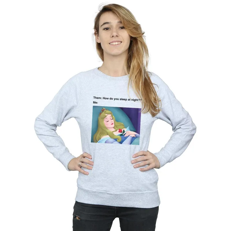 Disney Women's Sleeping Beauty Meme Sweatshirt in Grey Size: XL Grey XL