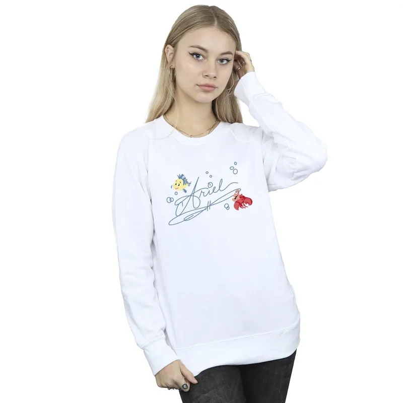 Disney Women's The Little Mermaid Ariel Sweatshirt in White Size: XL White