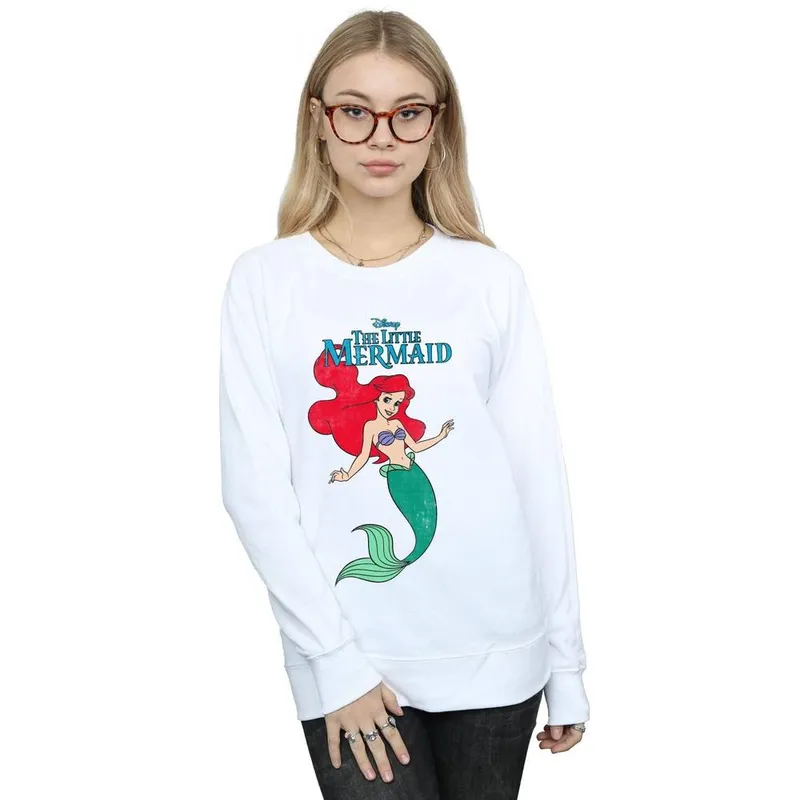 Disney Women's The Little Mermaid Line Ariel Sweatshirt in White Size: 2XL - White - Size: 2XL