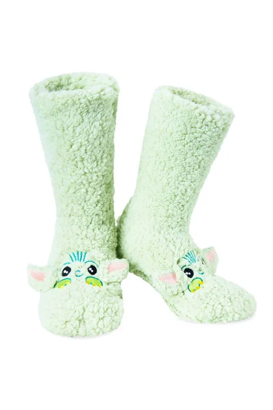Disney Women's The Mandalorian (Baby Yoda) Fluffy Socks in Green - Green