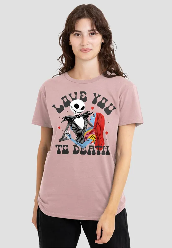 Disney Women's The Nightmare Before Christmas Love You To Death T-Shirt, Powder Rose Size: Small - Rose - Size: S