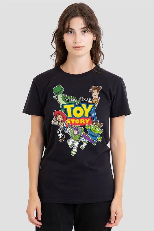 Disney Women's Toy Story Character Cut Outs T-Shirt, Black Size: XL - Black