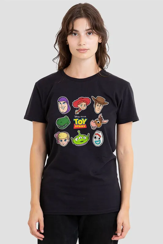 Disney Women's Toy Story Character Face Cutouts T-Shirt, Black Size: 2XL Black 2XL