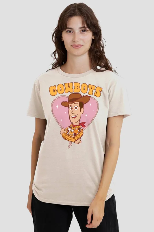 Disney Women's Toy Story Heart Cowboys T-Shirt, Natural in Beige Size: Small - Beige - Size: S