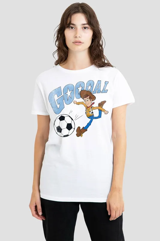 Disney Women's Toy Story Woody Goal T-Shirt, White Size: XL - White