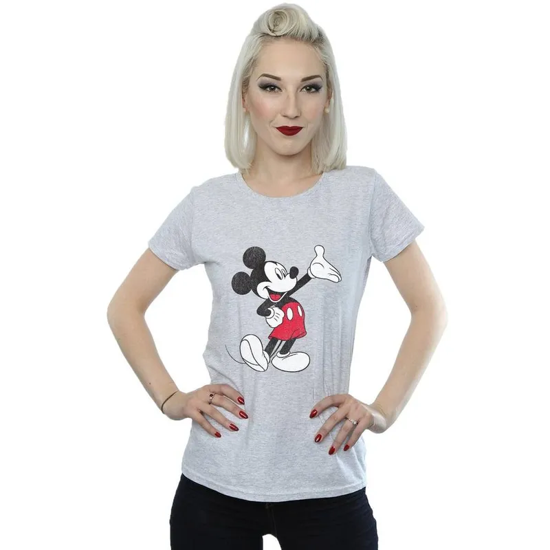 Disney Women's Traditional Wave Mickey Mouse T-Shirt in Grey Size: Small - Grey