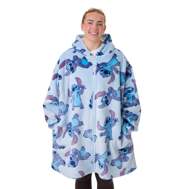 Disney Women's Zip Through Blanket Hoodie Blue Official Merch - Blue