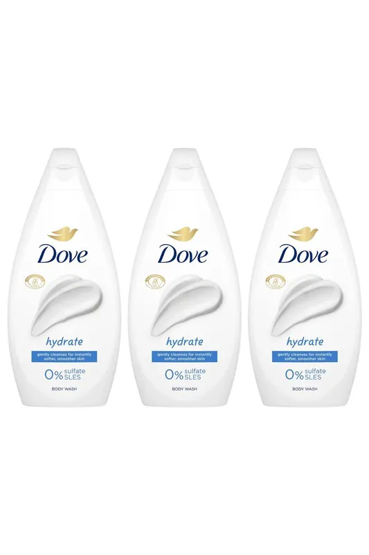 Dove Hydrate 'Body Wash' for Softer & Smoother Skin, 3x 450ml in White - White - Size: One Size
