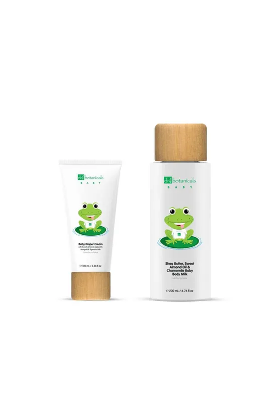 Dr. Botanicals Baby Sweet Almond Oil Diaper Cream & Body Milk Kit in White - White