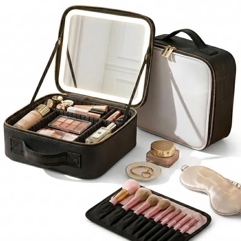Dragodirect Travel Makeup Organizer with LED Mirror Waterproof Cosmetic Bag in White White