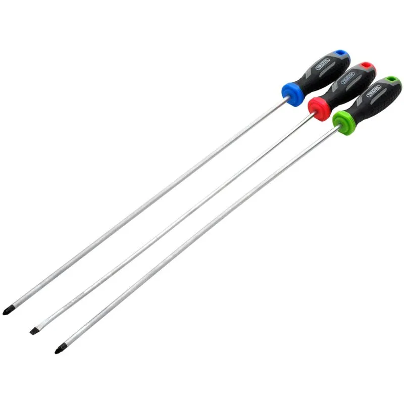 Draper 3 Piece Soft Grip Long Reach Screwdriver Set
