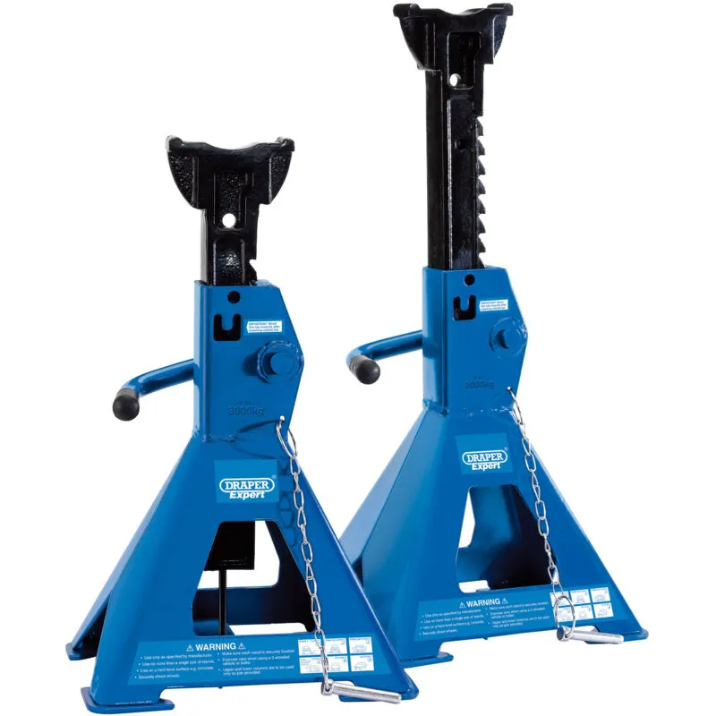 Draper 3T Pro Auto-Rise Pneumatic Ratcheting Axle Stands (Pair of 3-Tonne)