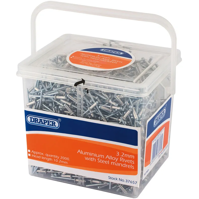 Draper Aluminium Pop Rivets 3.2mm 10mm Pack of 2000