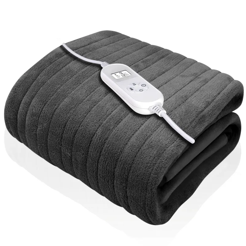 Dreamcatcher Electric Heated Throw Blanket 160x120cm Luxury Soft Fleece Blanket - Light Grey