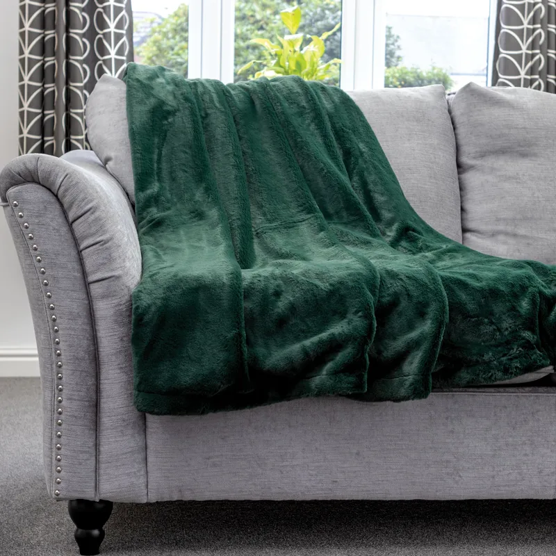 Dreamcatcher - Faux Fur Throw 160x130cm Soft Blanket Throw Green