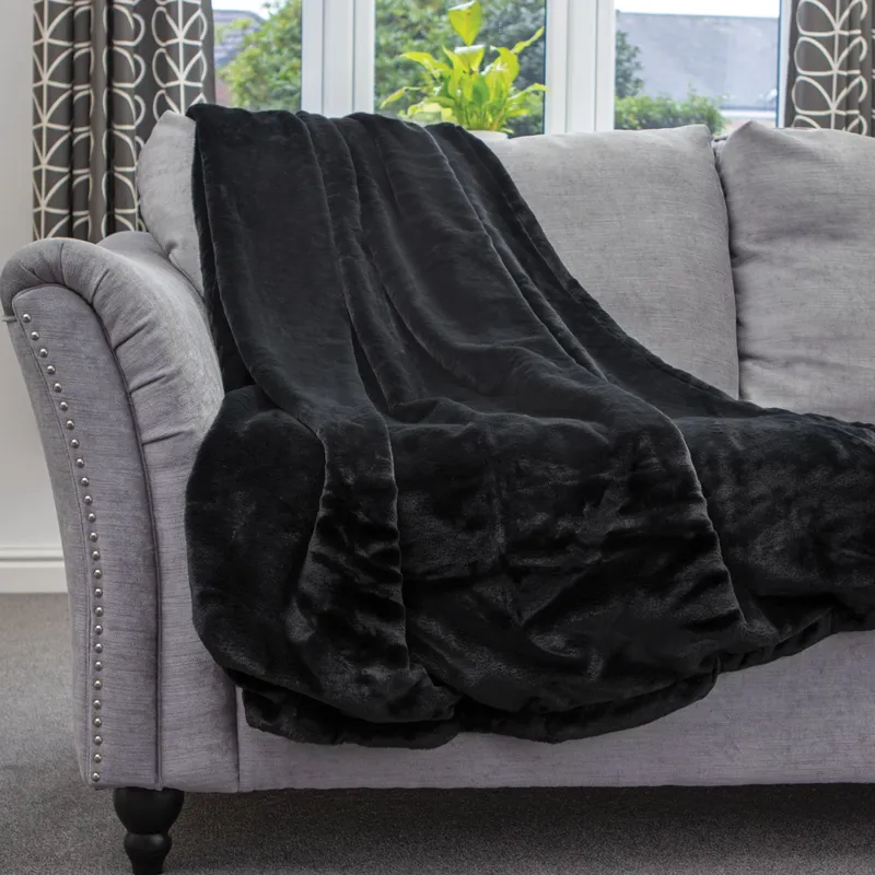 Dreamcatcher Luxury Faux Fur Polyester Throw Over Blanket 160x130cm in Black Size: 160x130 cm Black 160x130 cm