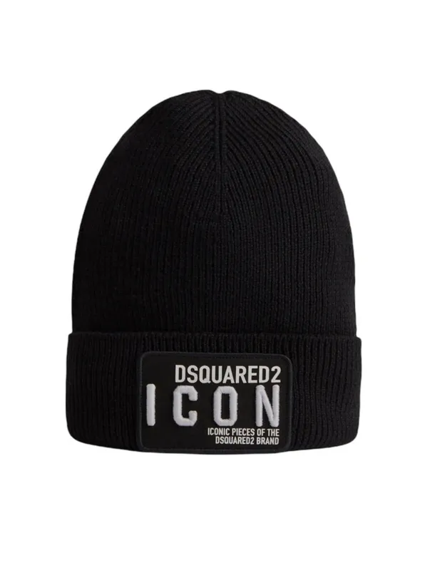 Dsquared2 Mens Icon Beanie In Black Cotton - One Size