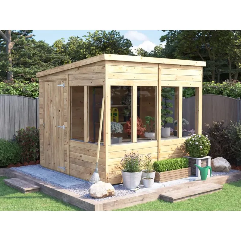 Dunster House Wooden Potting Shed Pent Roof W8' x D8' (W2.4 x D2.4m) Overlord Modular in Brown Brown