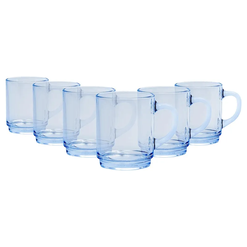 Duralex Versailles Glass Coffee Mugs - 260ml Cups - Pack of 6 in Light Blue Light Blue
