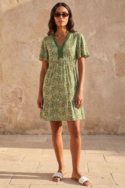 Dusk Women's Abstract Lace Trim Dress in Green Size: 16 Green 16