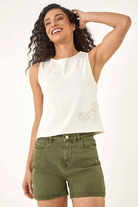 Dusk Women's Floral Embroidered Top in Ivory Size: 16 - Ivory