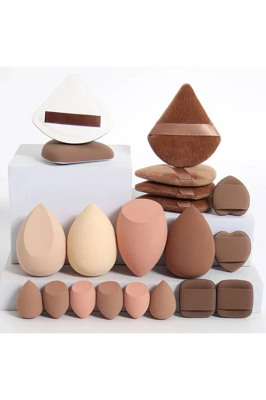 Dyzi 20 Piece Makeup Sponge & Powder Puff Set for Blending Brown - Brown