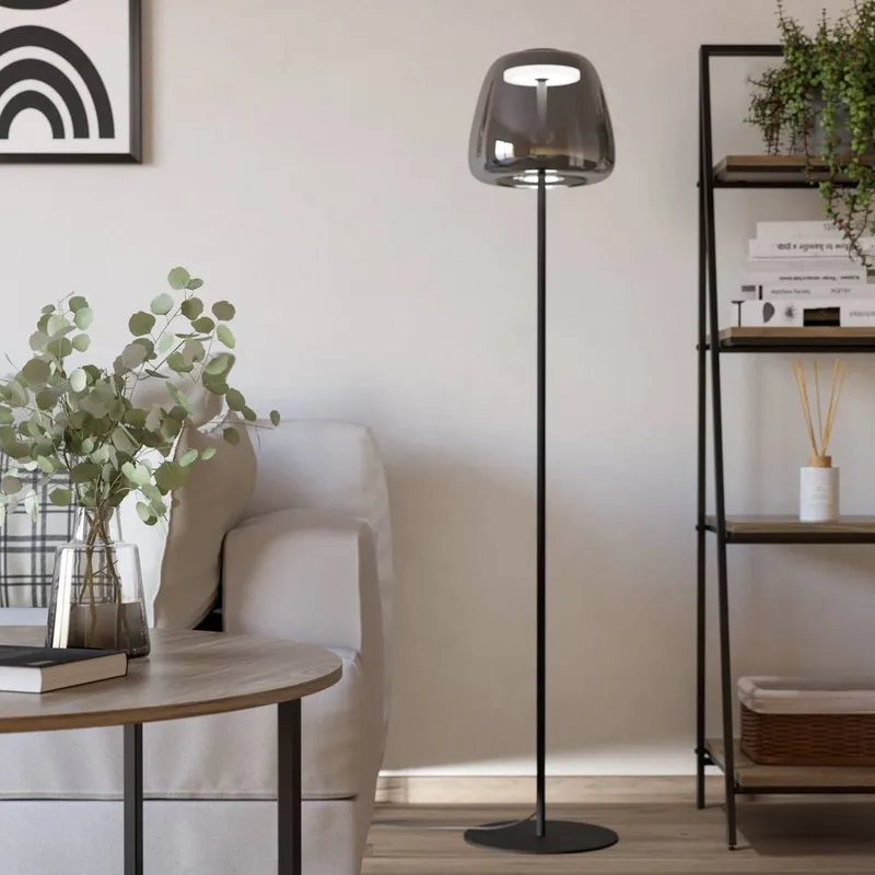 Eglo Alfero-Z Smart Control Vaporised Glass Black Floor Lamp - Black