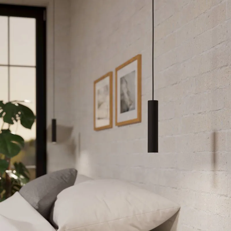 Eglo Almudaina Slim LED Single Pendant Light Wbs in Black Black