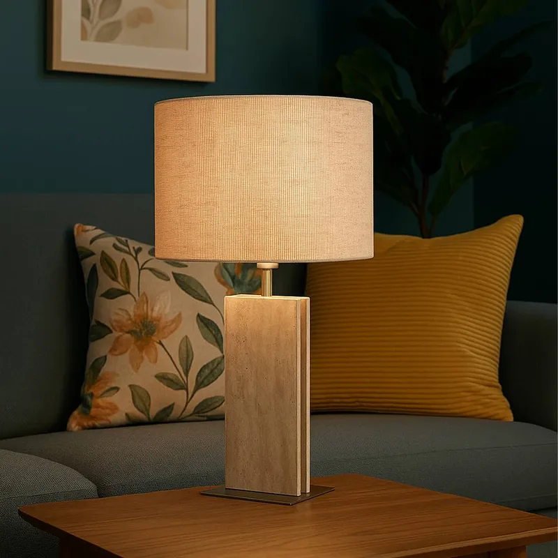 Eglo Belesar Satin Nickel Stone & Steel Table Lamp Stone