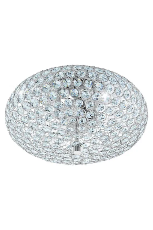 Eglo Clemente Metal & Crystal Flush Ceiling Fitting in Metallic Silver Metallic Silver