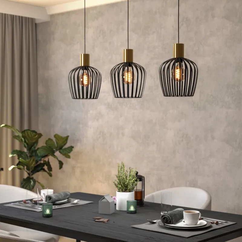 Eglo Empoli Black & Brushed Brass 3 Pendant Light Wbs Black