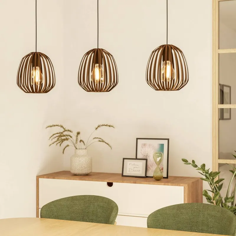 Eglo Unisex Espinal Bronze Steel Caged Style Contemporary 3 Light Pendant in Brown Brown female