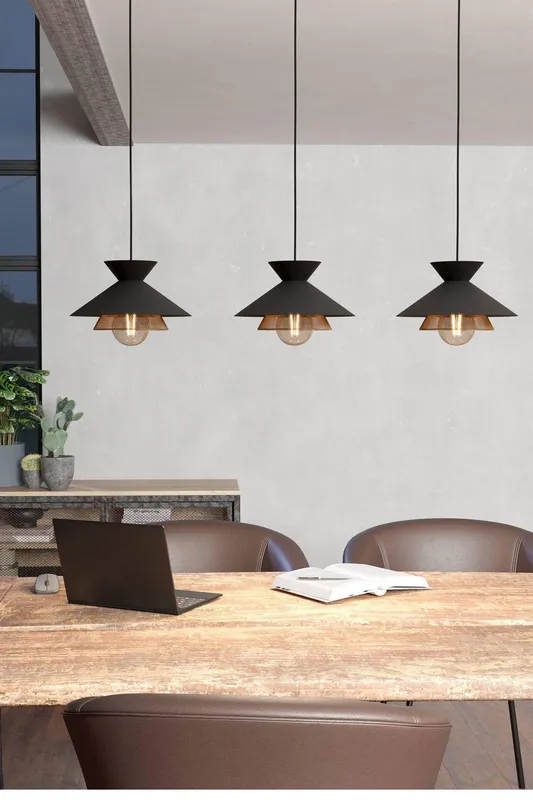 Eglo Unisex Grizedale Black & Brass 3-Light Pendant Black One Size female
