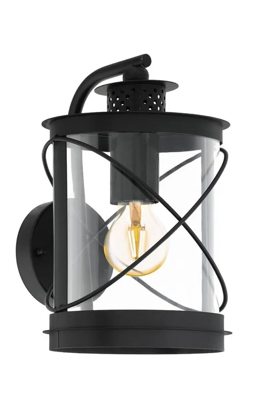 Eglo Hilburn Lantern Style Outdoor Wall Light in Black - Black