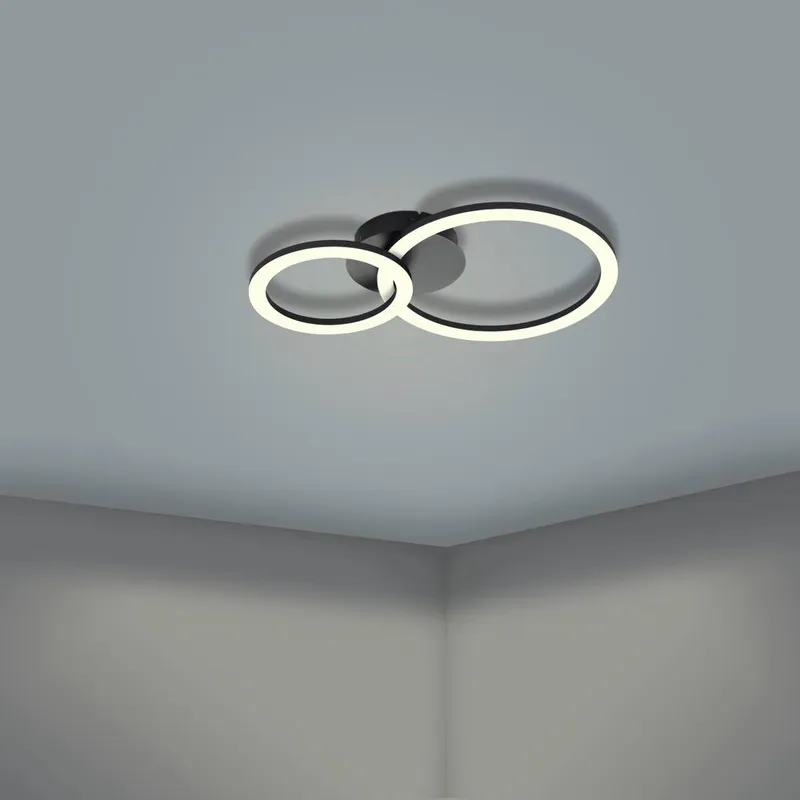 Eglo Parrapos-Z Modern Black Steel Smart Control, Colour Changing Ceiling Light, (W) 30cm Black