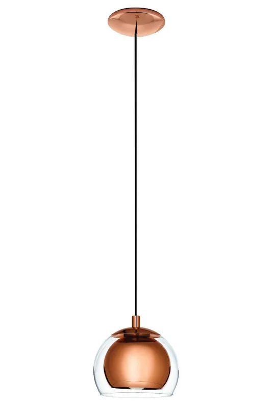 Eglo Rocamar Clear Glass & Metal 1 Light Ceiling Pendant in Copper - Copper