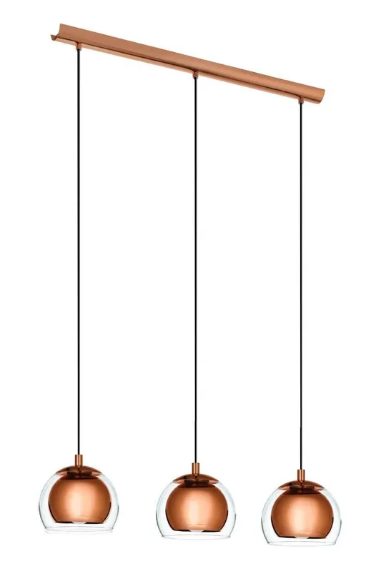 Eglo Rocamar Clear Glass & Metal 3 Light Ceiling Pendant in Copper Copper