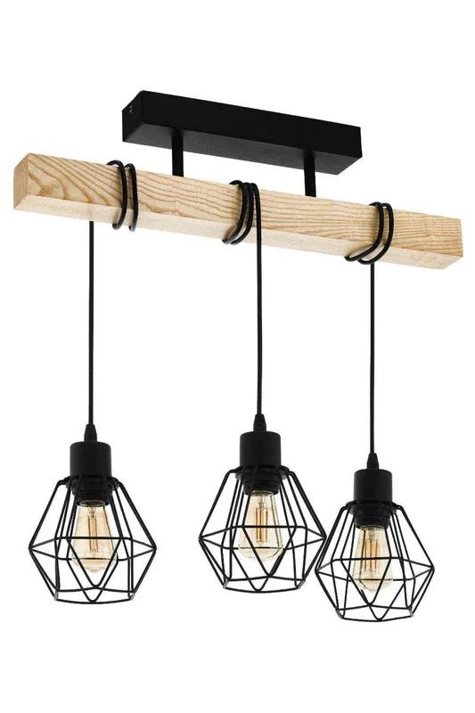 Eglo Townshend Natural Wood & Metal 3 Light Ceiling Pendant in Light Brown Light Brown